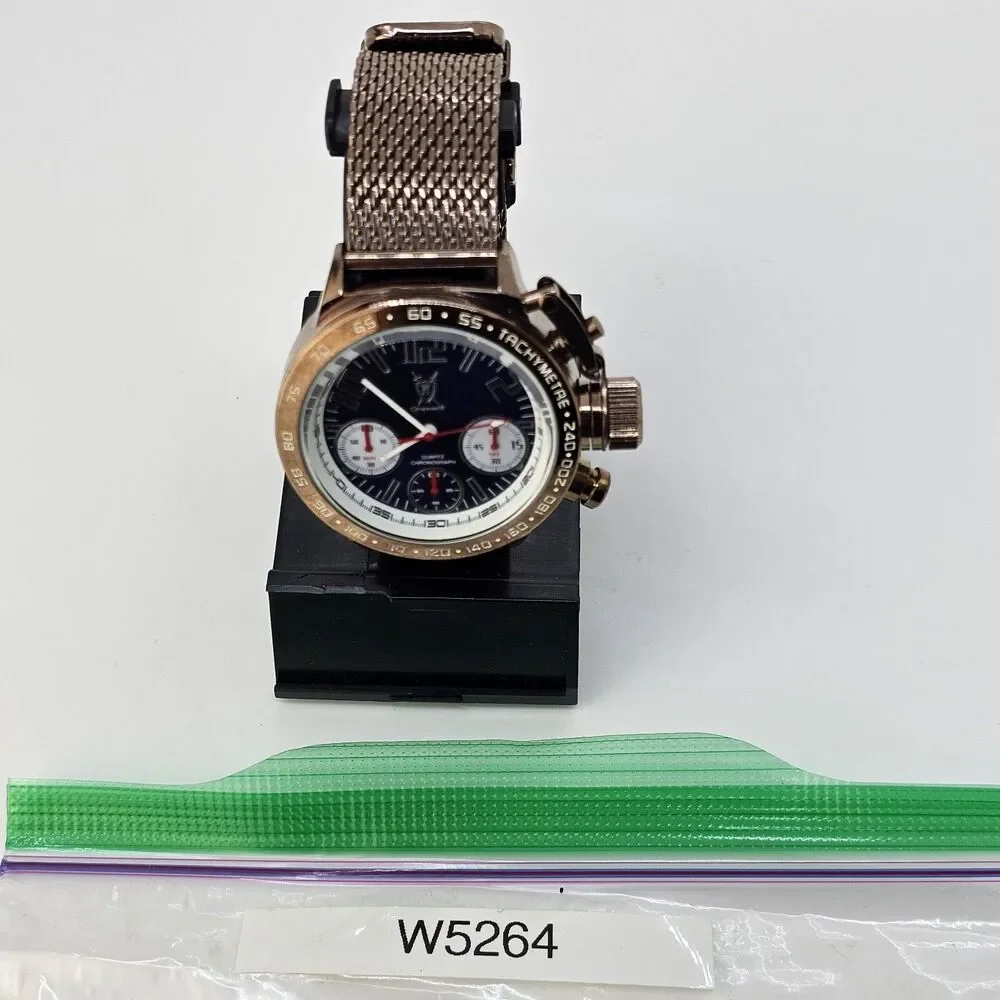KONIGSWERK Men's Watch 45MM Large Case Black Dial‎ Brown Mesh Bands New Battery
